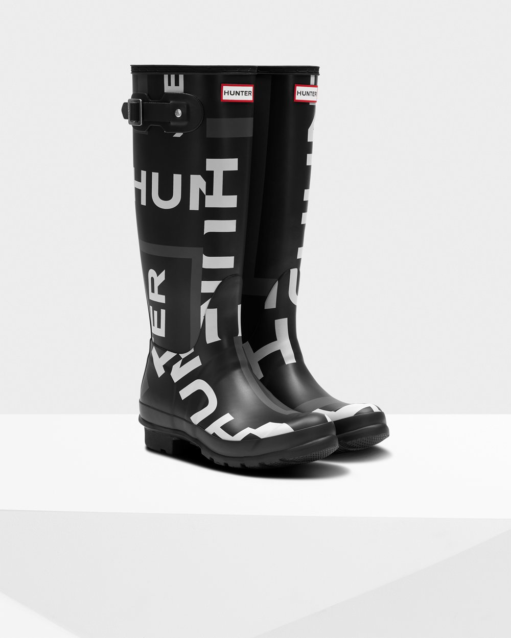 Hunter Original Exploded Logo Tall Rain Boots - Shop Online Womens Black - FKNGSX076